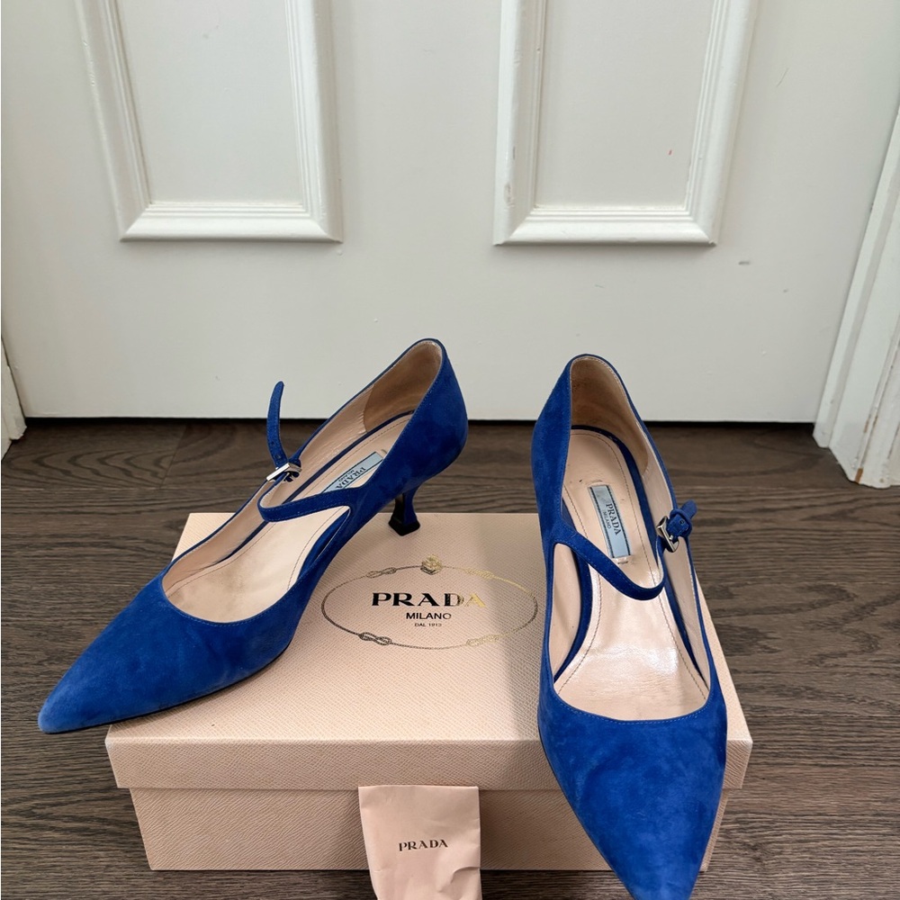 Prada Women's Blue Suede Heels
